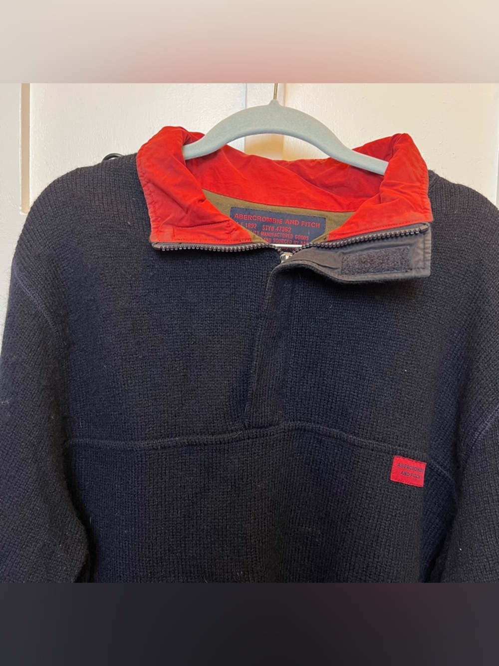 Vintage 90s Abercrombie Fitch Wool Sweater Men's XL Heavy 1/4 Zip Blue HONG KONG - Picture 6 of 11